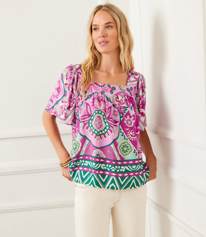 Flare Sleeve Square Neck Top