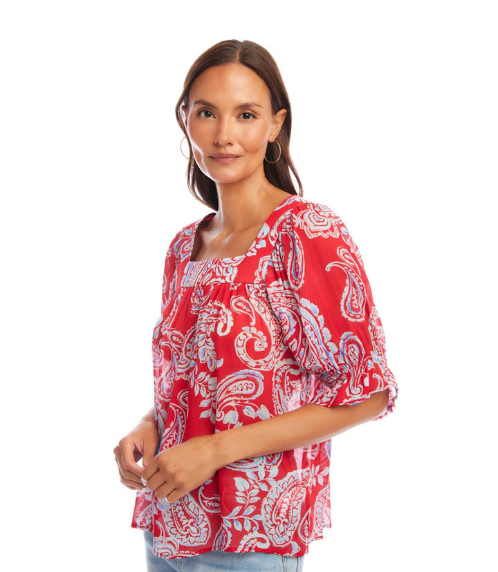 Ruffle Sleeve Square Neck Top