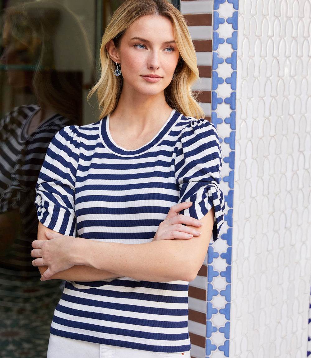 Stripe Twist-Sleeve Top