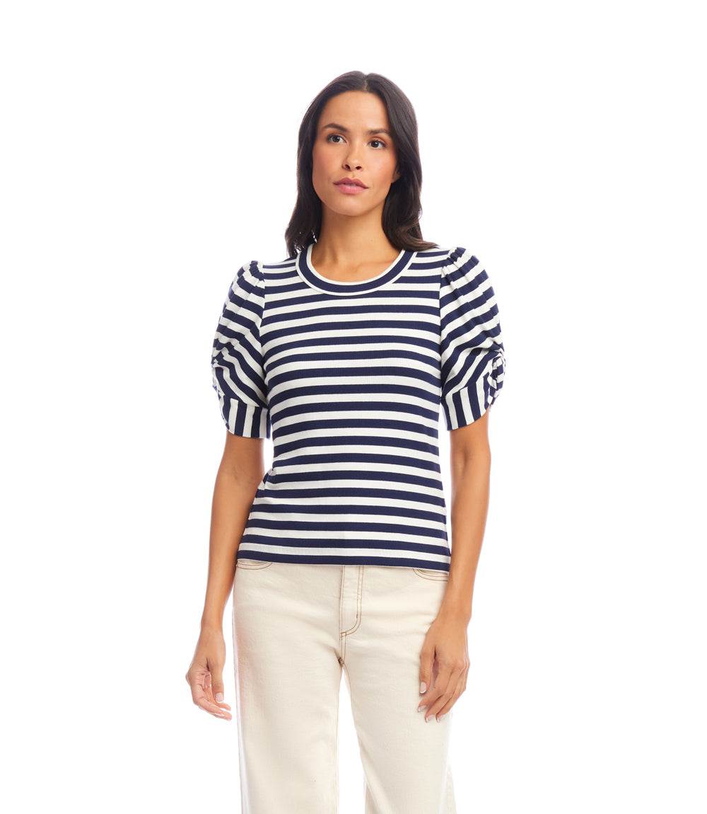 Stripe Twist-Sleeve Top