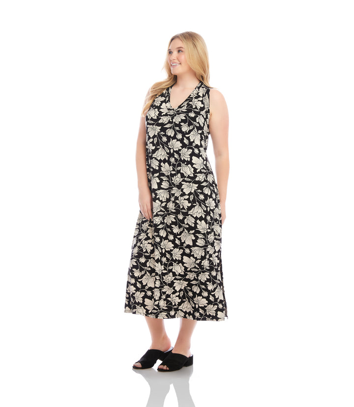 Plus Size Sleeveless V-Neck Midi Dress
