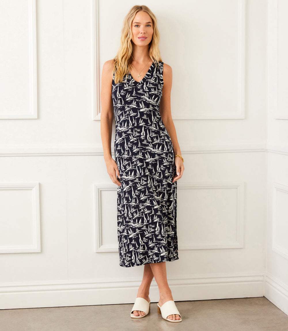 Sleeveless V-Neck Midi Dress