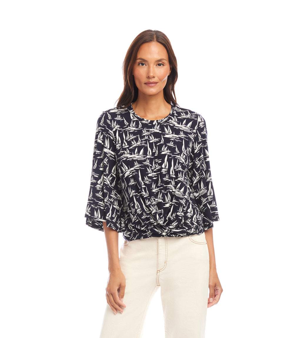 Flare Sleeve Drape Front Top