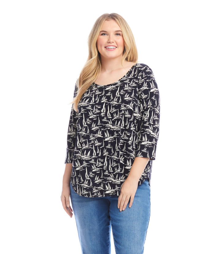 Plus Size 3/4 Sleeve Shirttail Top