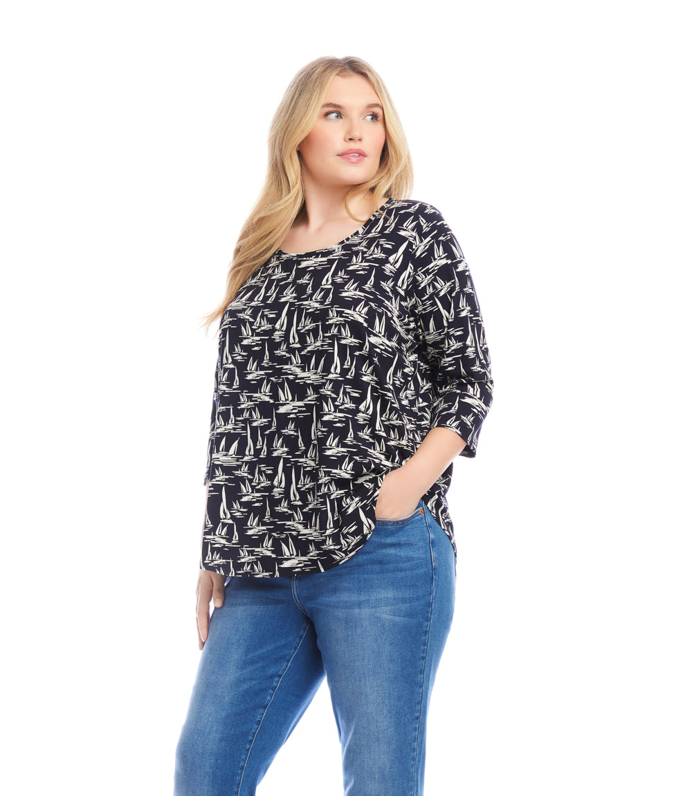 Plus Size 3/4 Sleeve Shirttail Top