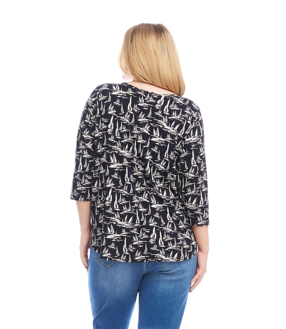 Plus Size 3/4 Sleeve Shirttail Top