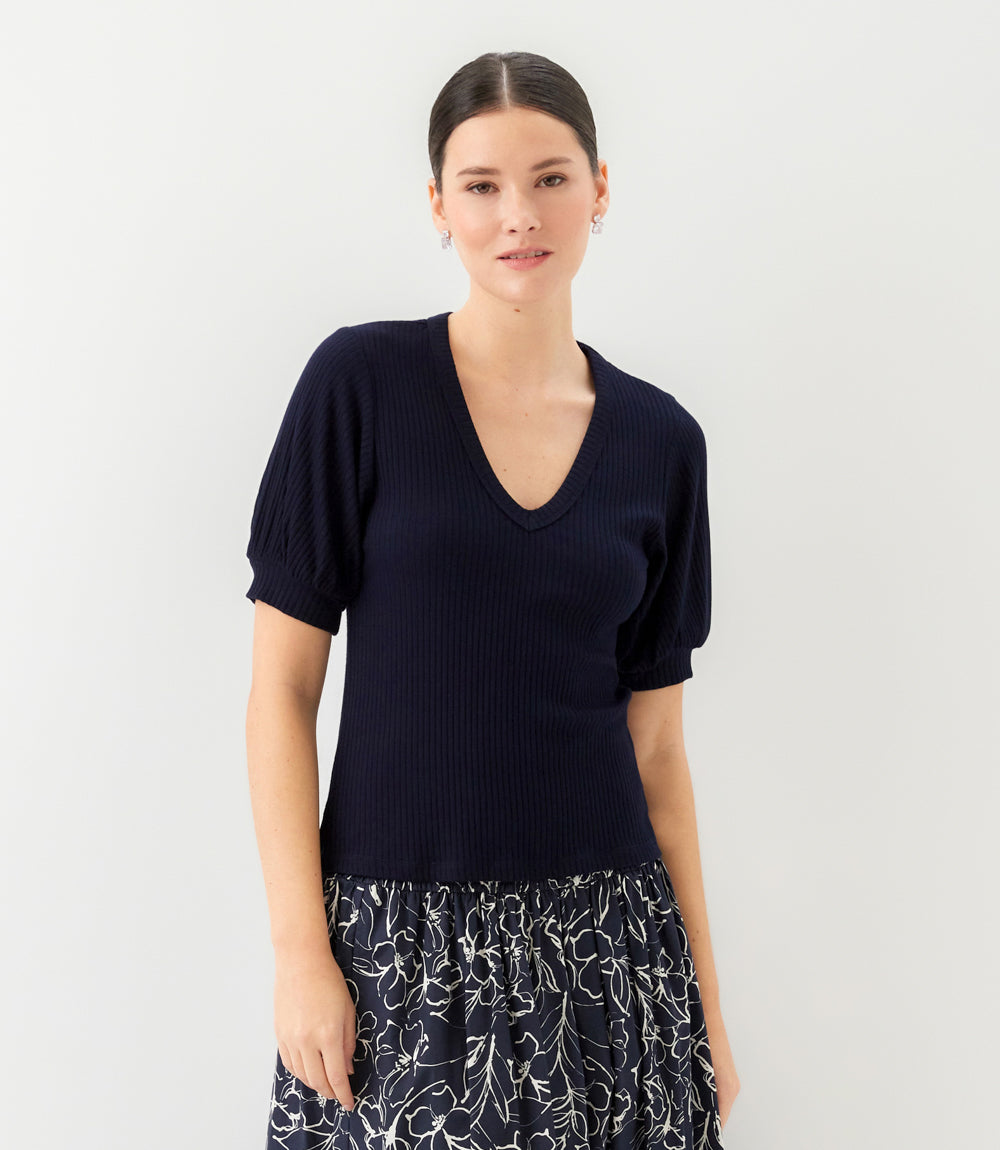 トップス KANELL Vintage Ribs Ribbed Short Sleeve Top – Karen Kane