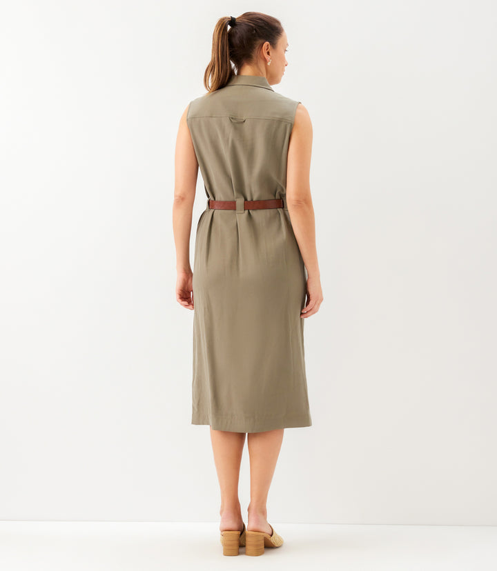 Petite Size Sleeveless Midi Shirtdress