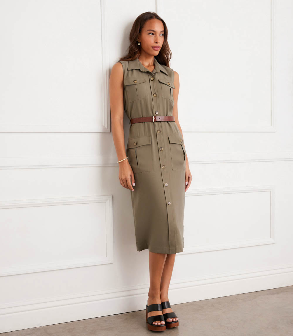 Petite Size Sleeveless Midi Shirtdress