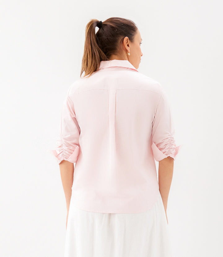 Ruched Sleeve Button-Up Shirt