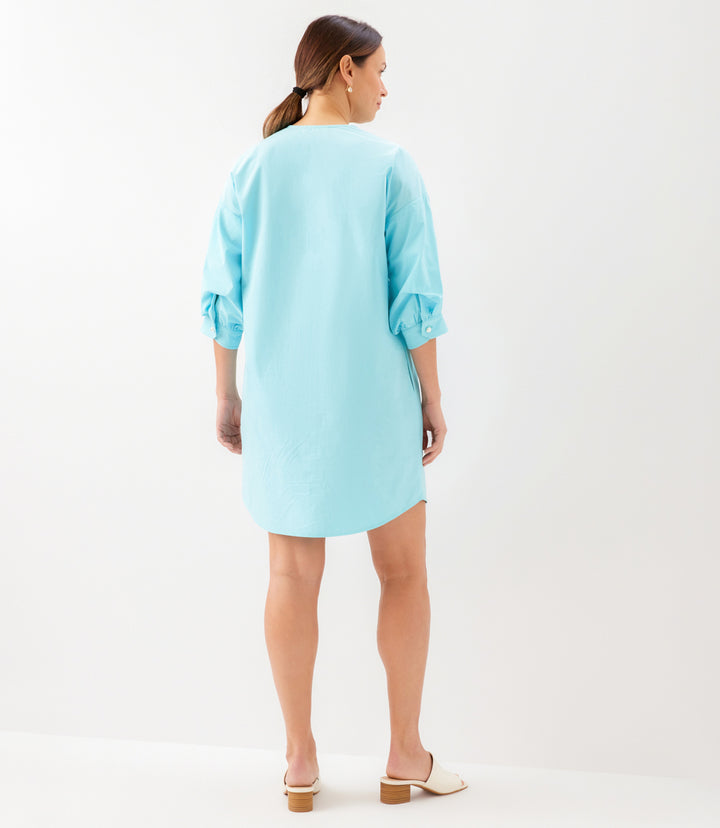 Lantern Sleeve Pearl Button Dress