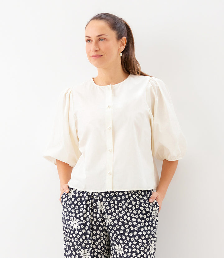 Puff Sleeve Pearl Button Top