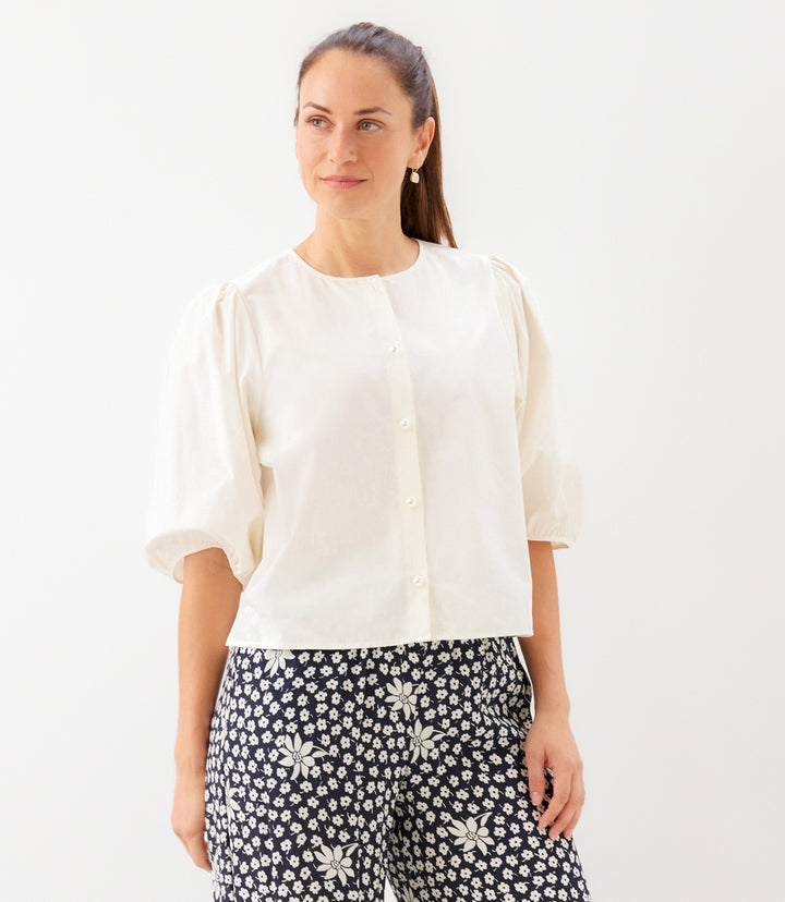Puff Sleeve Pearl Button Top