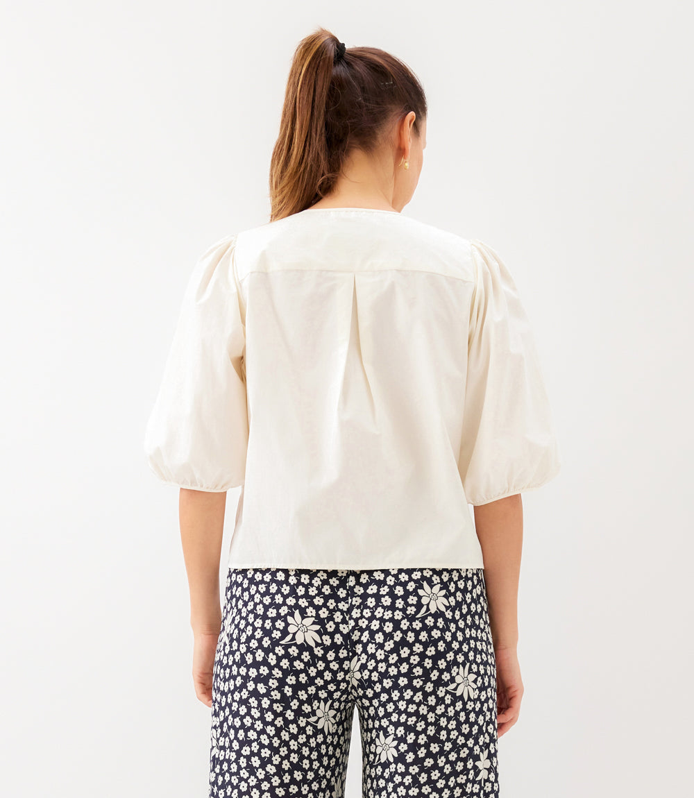 Puff Sleeve Pearl Button Top