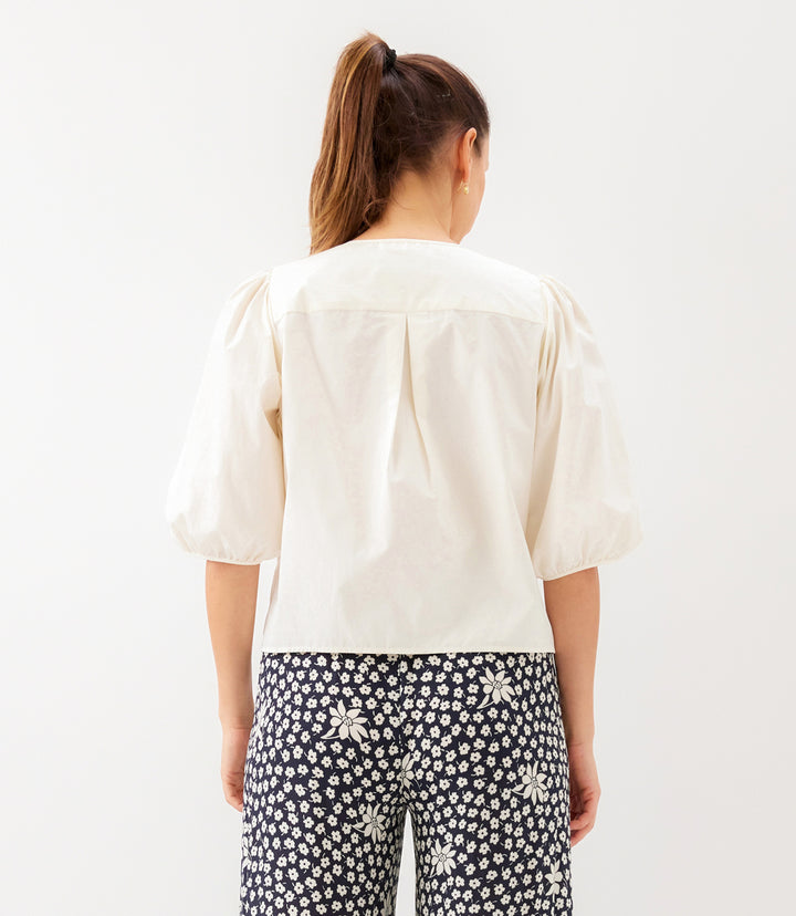 Puff Sleeve Pearl Button Top