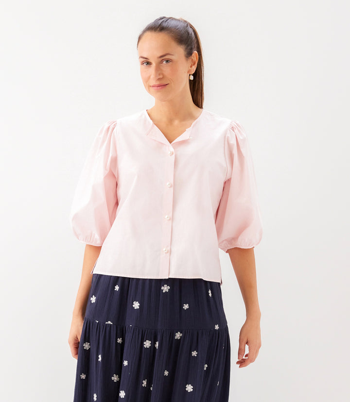 Puff Sleeve Pearl Button Top
