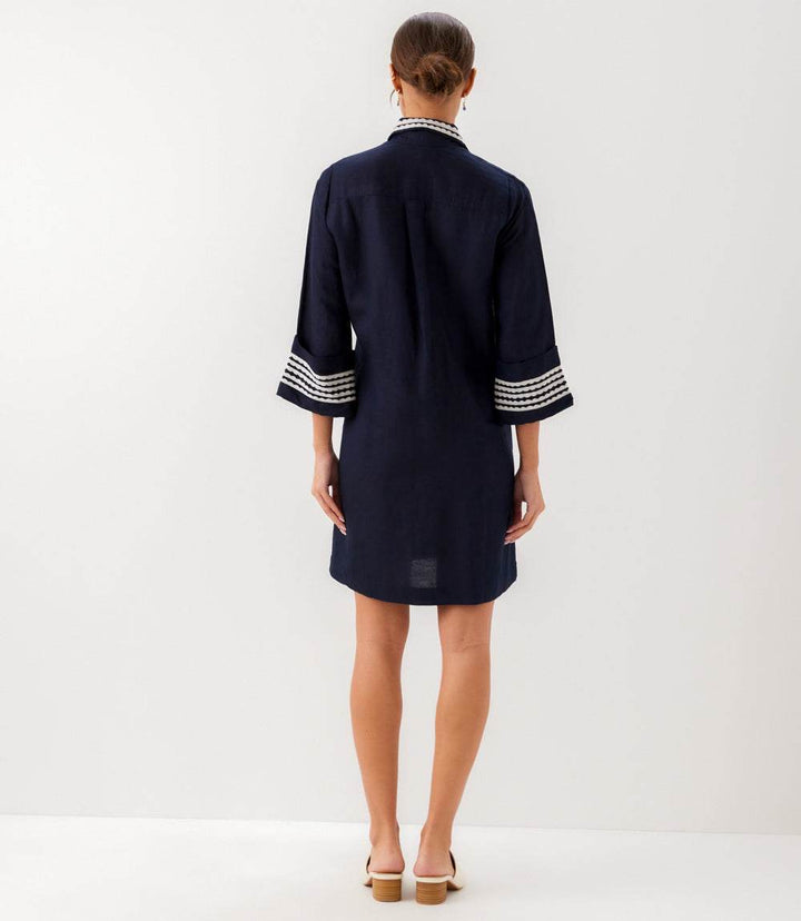 Cuffed Sleeve Embroidered Dress