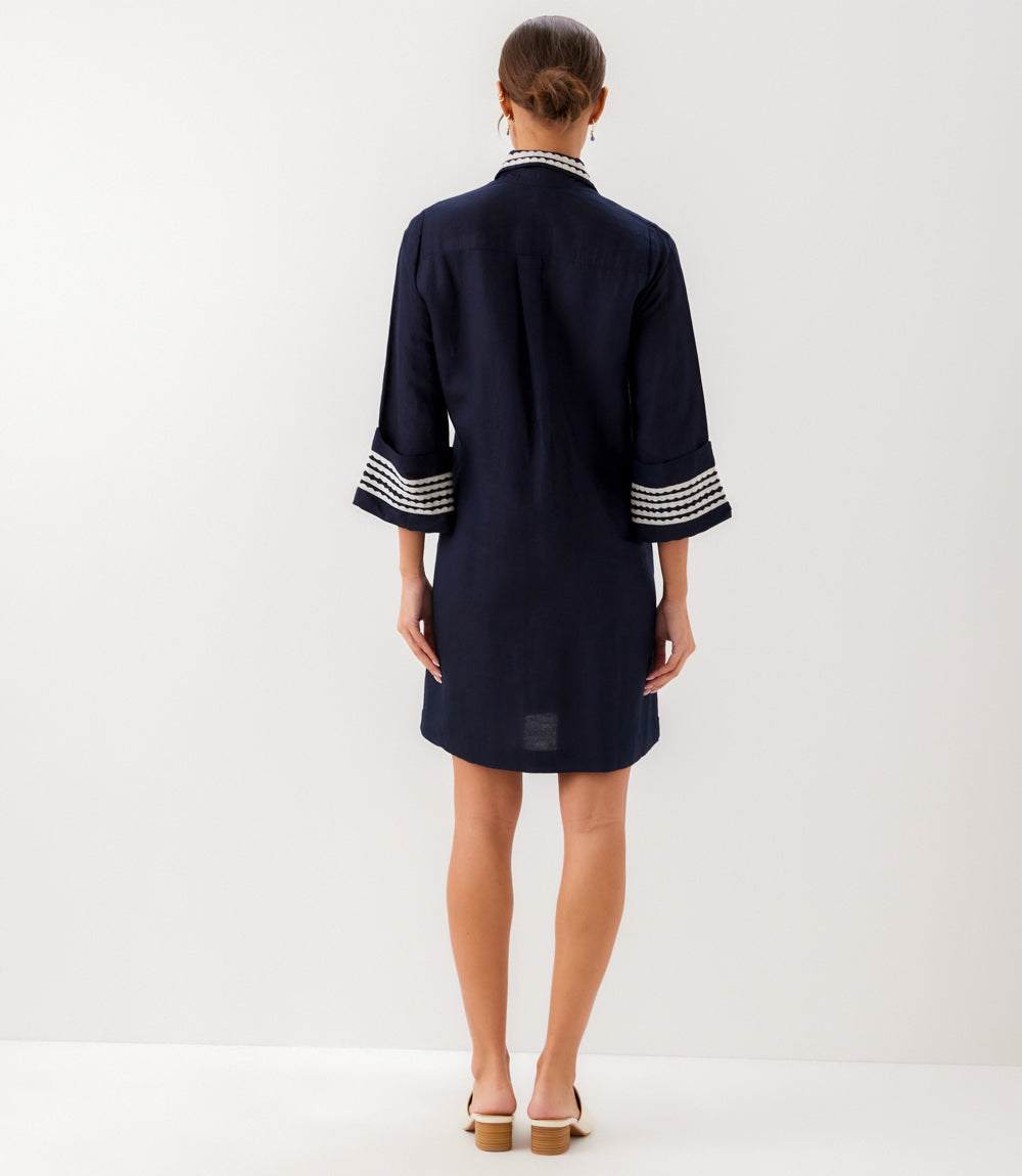 karen kane embroidered dress Karen Kane Women's Plus Size Flare Sleeve Embroidered Dress, 1X, 1X, Navy With Off White, 100% Cotton