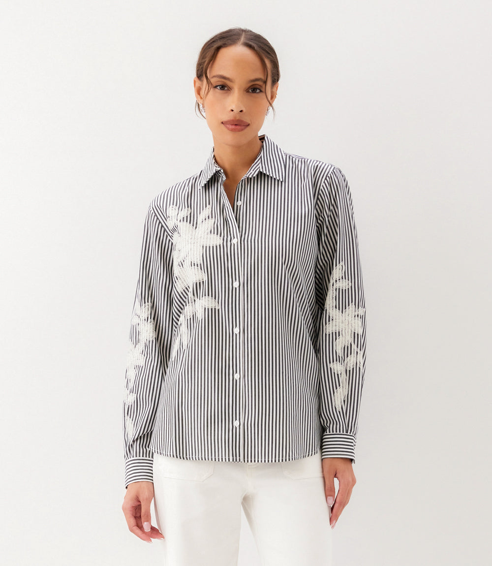 Long Sleeve Stripe Embroidered Shirt