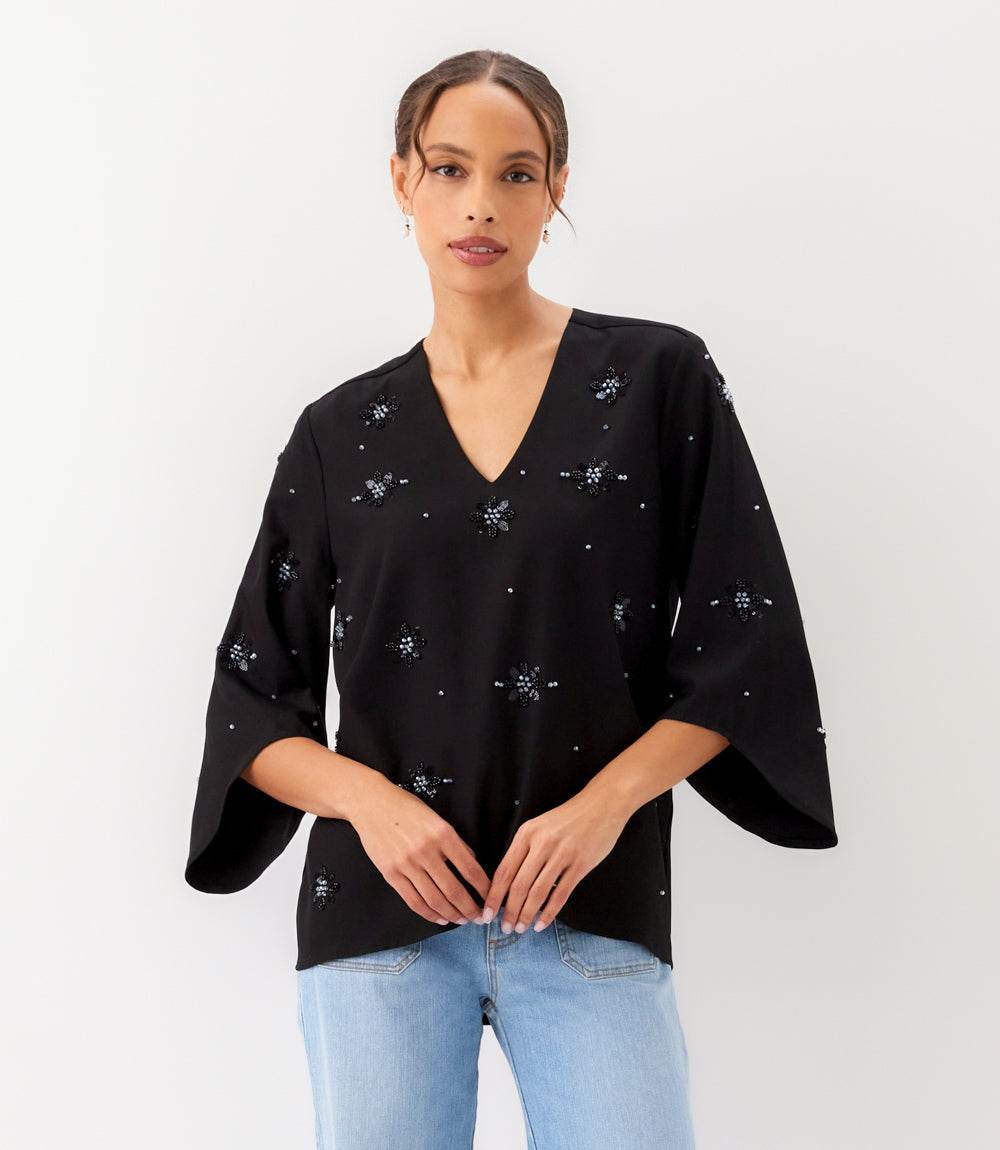 Petite Size Bracelet Sleeve Embellished Asymmetric Top