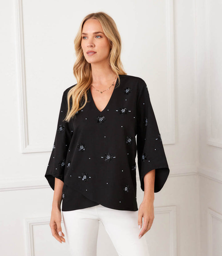 Bracelet Sleeve Embellished Asymmetric Top