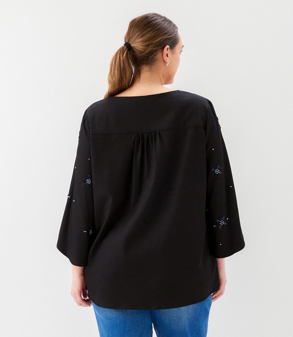 Plus Size Bracelet Sleeve Embellished Asymmetric Top