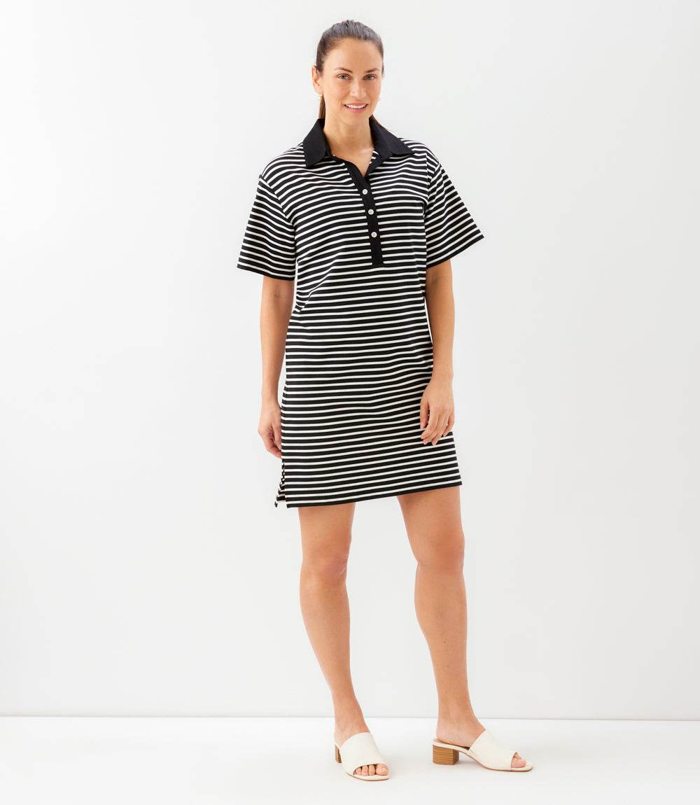 Stripe Short Sleeve Polo Dress - Comfortable & Polished Look