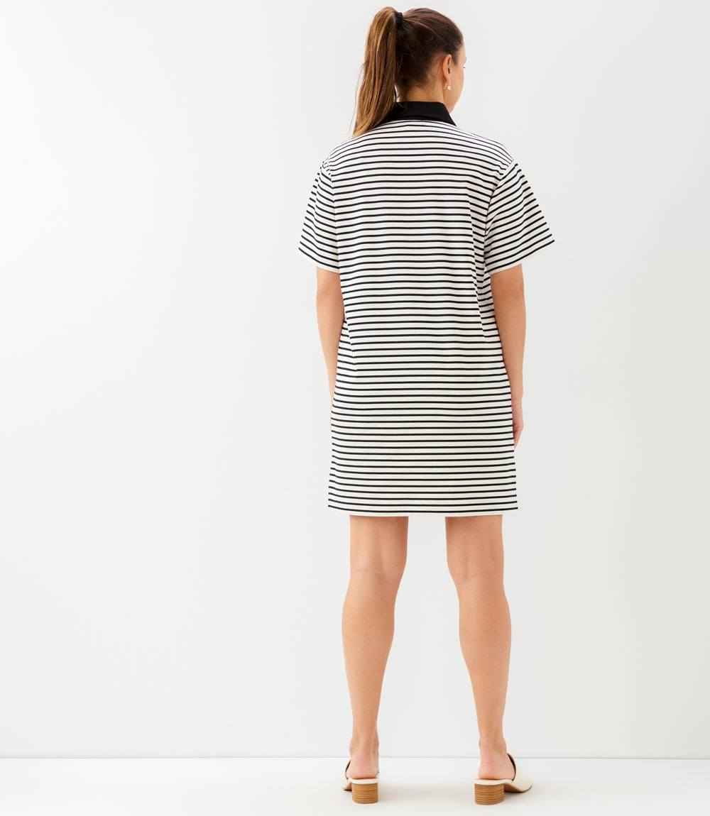 black and white striped dress short sleeve Short Sleeves Bardot Striped Dress Black White