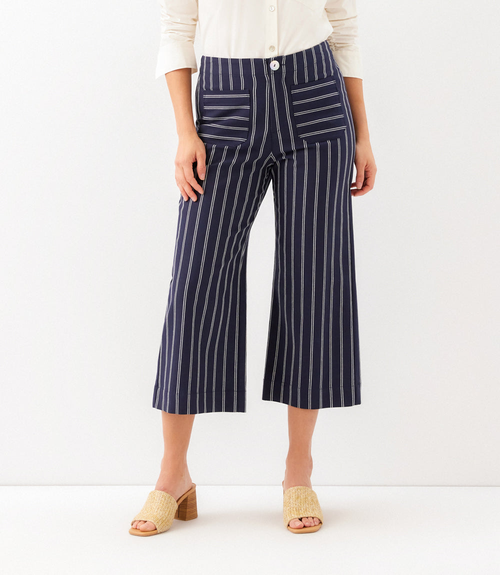 Stripe Cropped Wide-Leg Pants