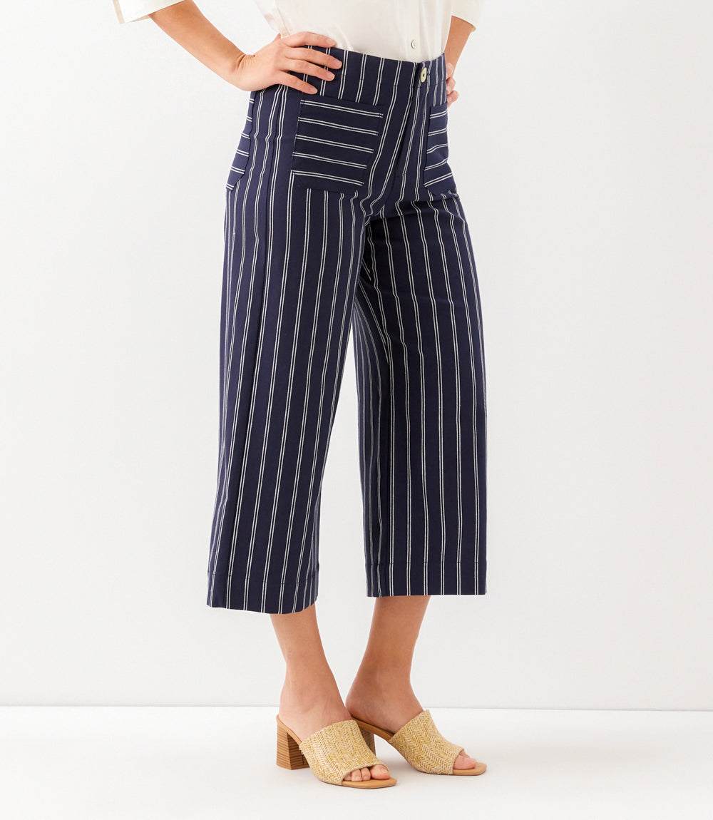 Stripe Cropped Wide-Leg Pants - Flattering High-Rise Style – Karen