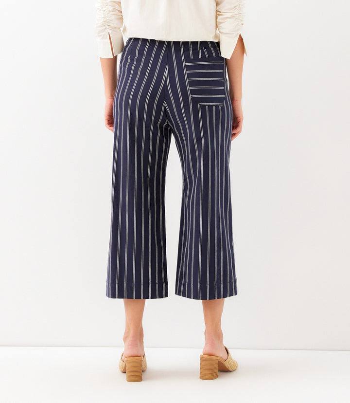 Stripe Cropped Wide-Leg Pants