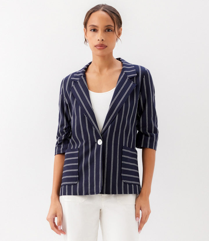 Stripe Ruched Sleeve Jacket