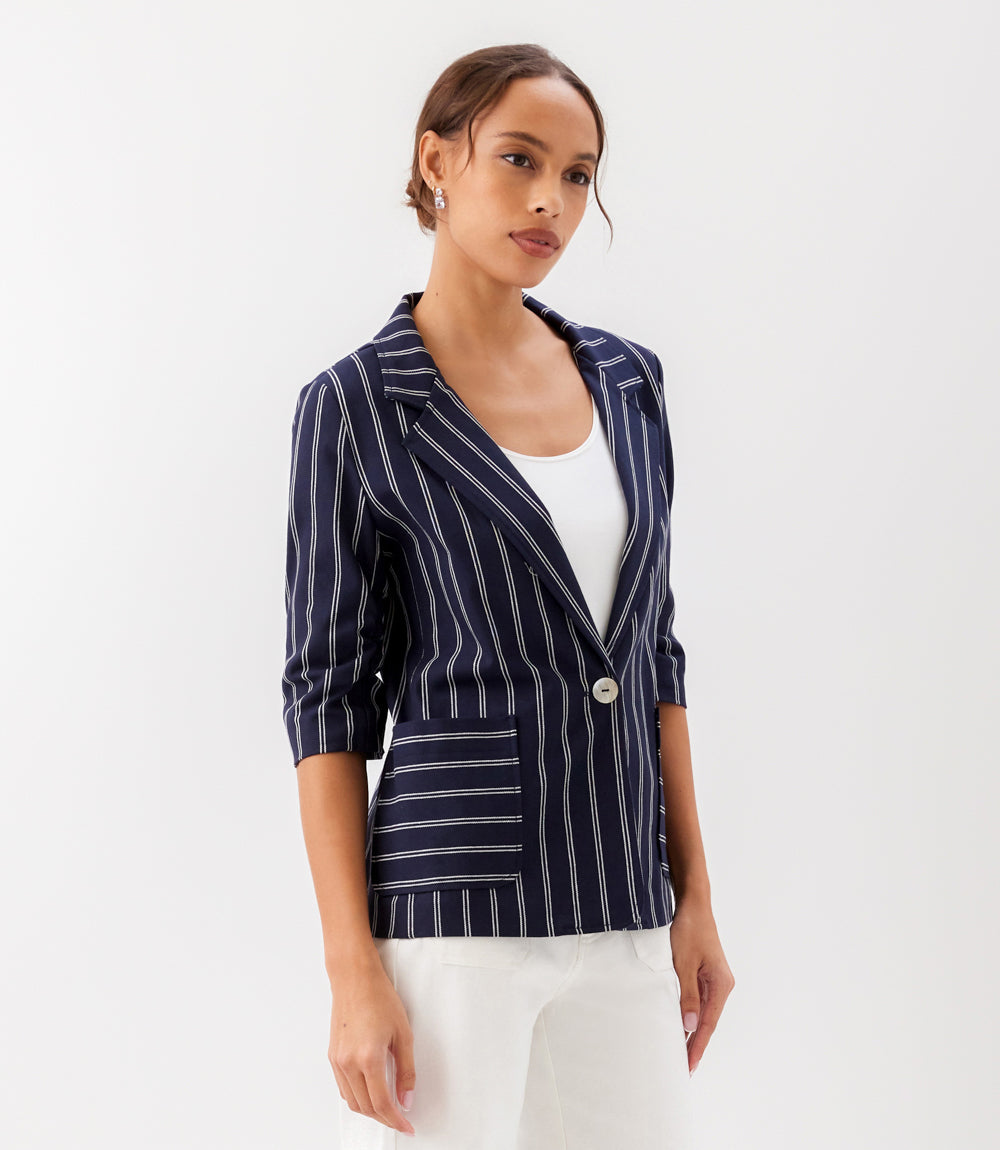 Stripe Ruched Sleeve Jacket