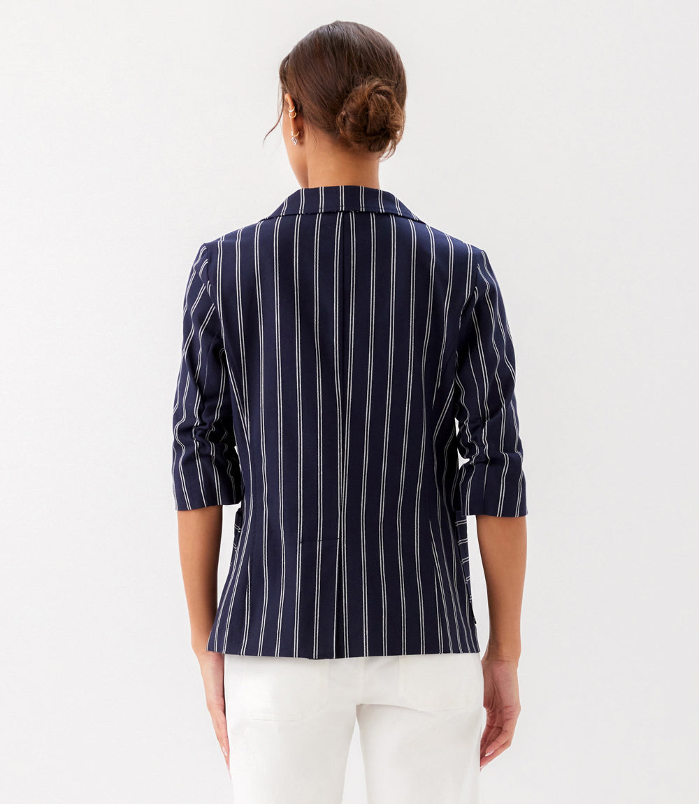 Stripe Ruched Sleeve Jacket