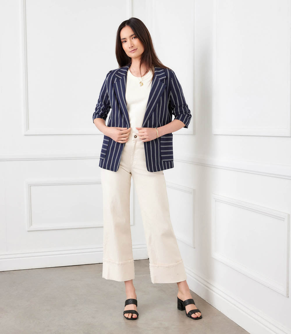 Stripe Ruched Sleeve Jacket