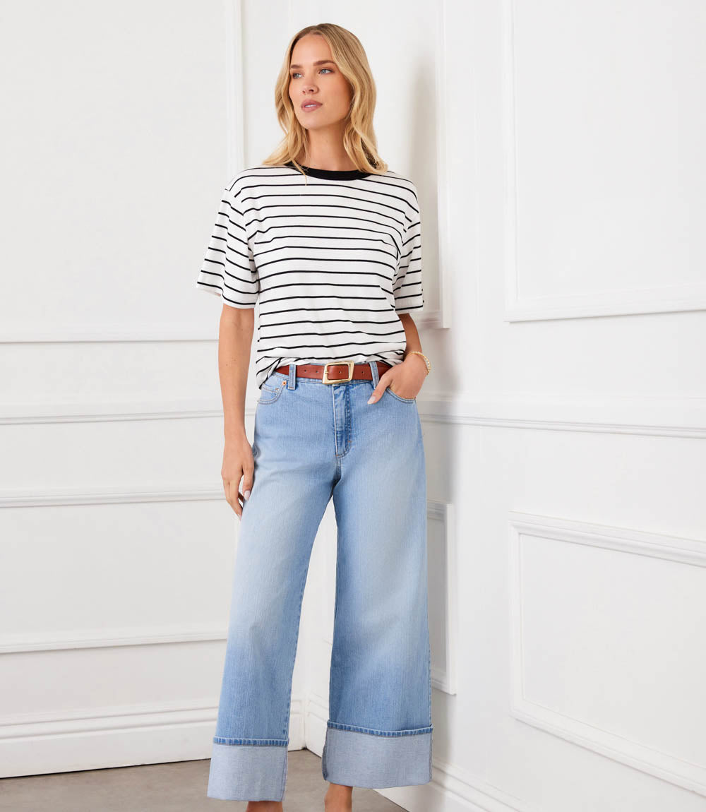 Petite Size Stripe Short Sleeve Top