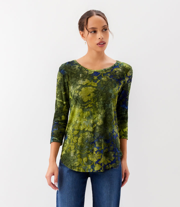 Petite Size 3/4 Sleeve Burnout Shirttail Top
