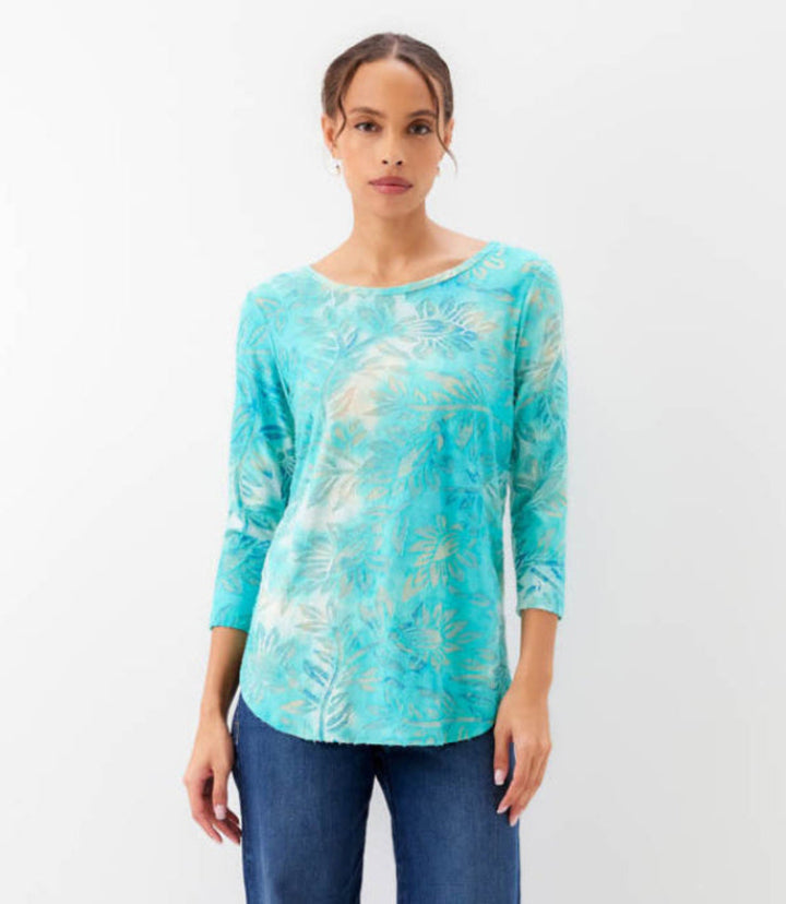 Petite Size 3/4 Sleeve Burnout Shirttail Top