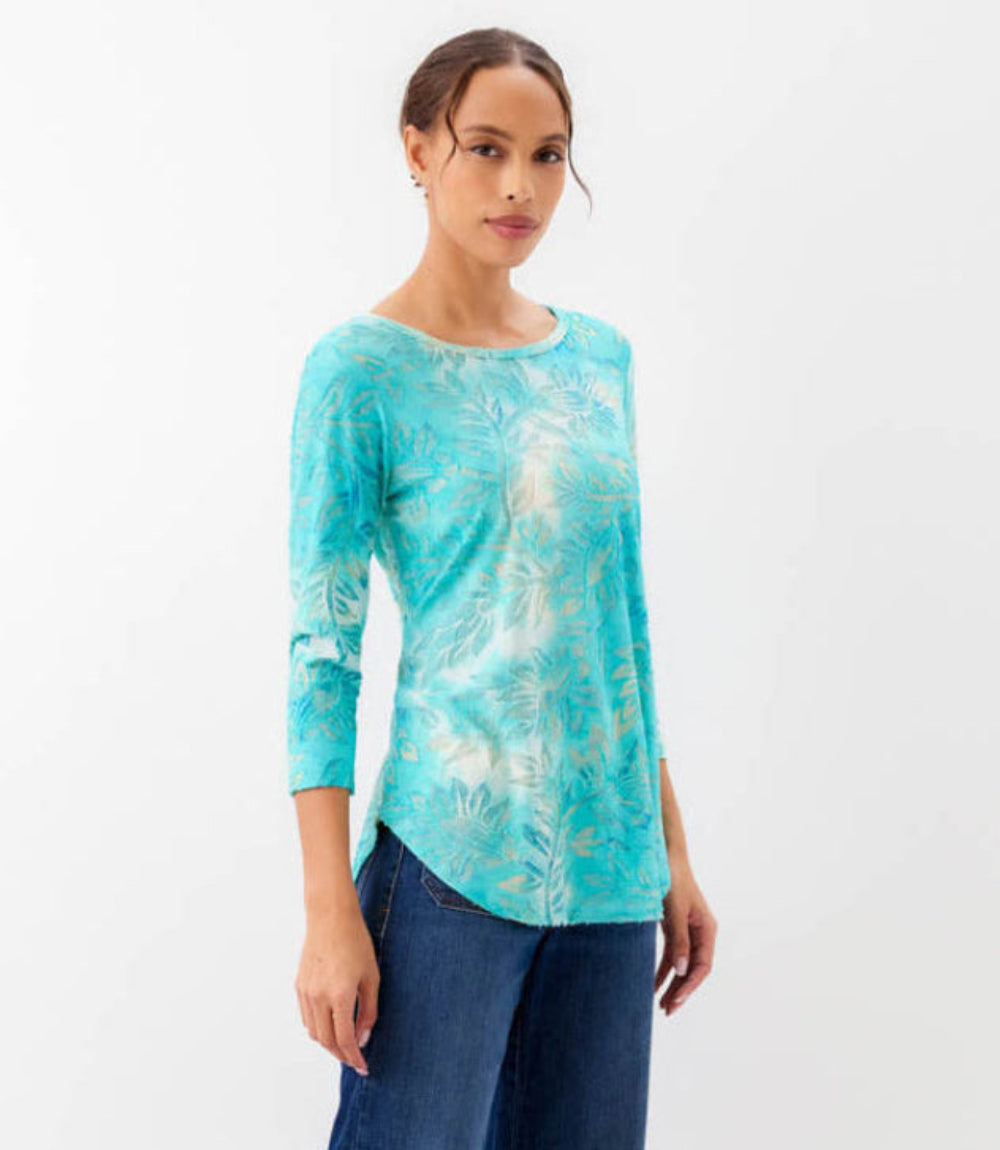 Petite Size 3/4 Sleeve Burnout Shirttail Top