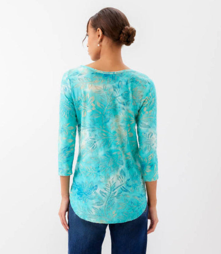 Petite Size 3/4 Sleeve Burnout Shirttail Top