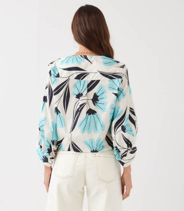 Blouson Sleeve Tie-Front Top
