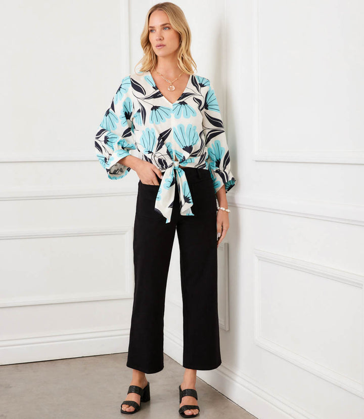 Blouson Sleeve Tie-Front Top