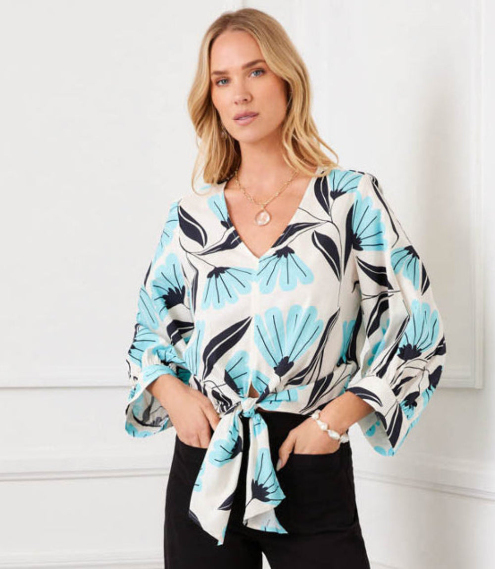 Blouson Sleeve Tie-Front Top