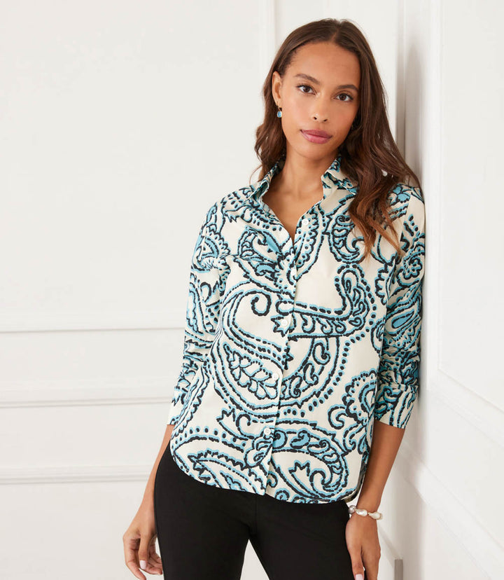 Ruched Sleeve Button-Up Shirt