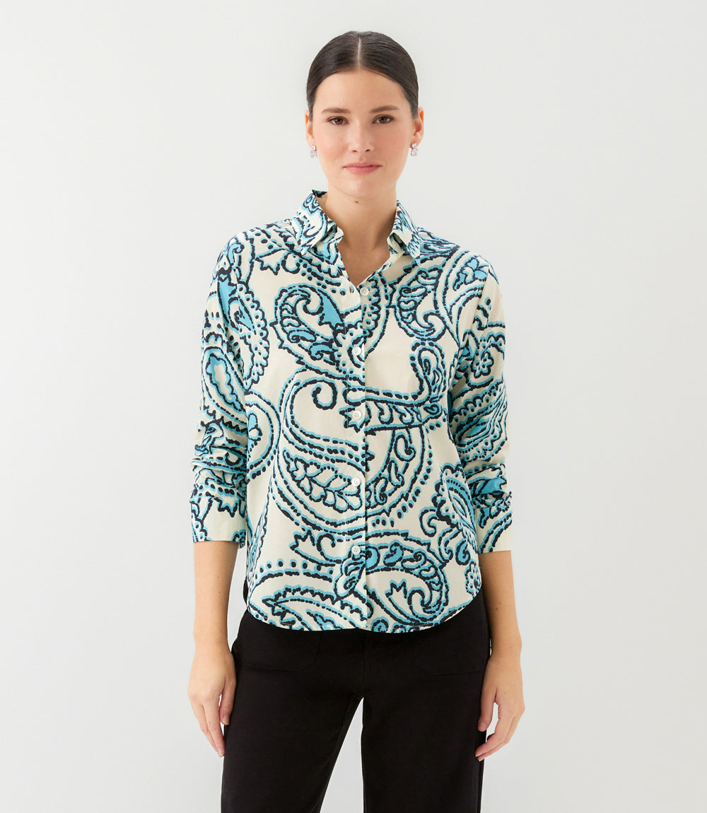 Ruched Sleeve Button-Up Shirt