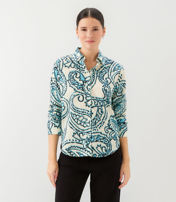 Ruched Sleeve Button-Up Shirt