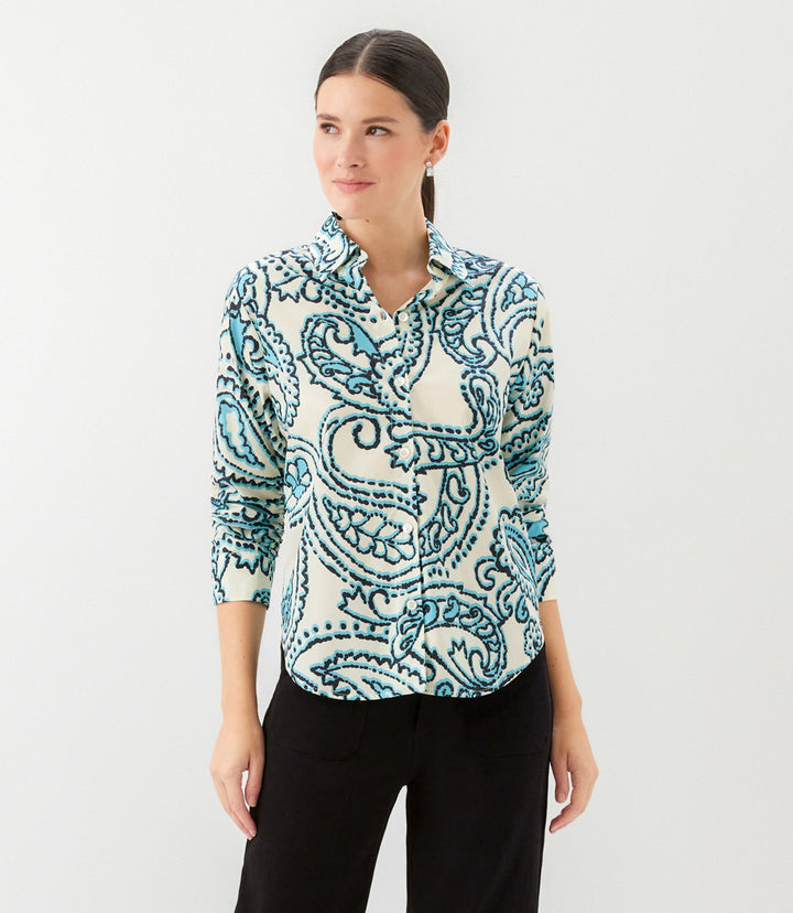 Ruched Sleeve Button-Up Shirt