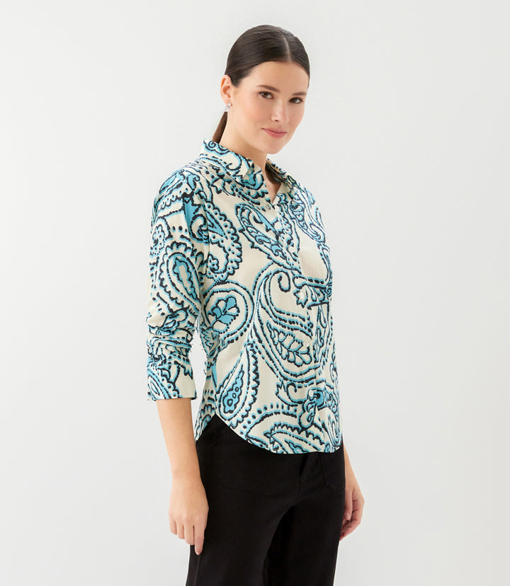 Ruched Sleeve Button-Up Shirt