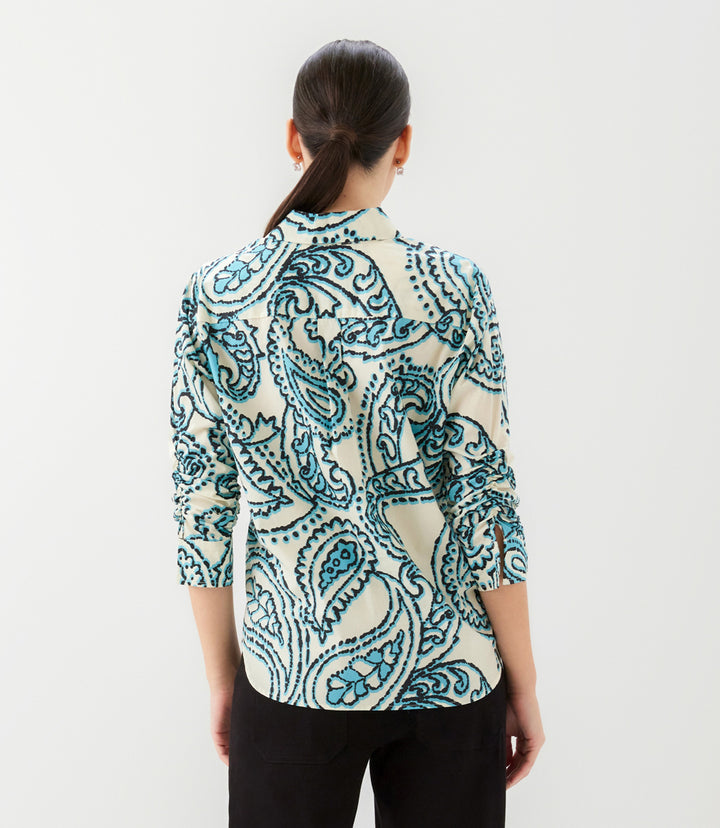 Ruched Sleeve Button-Up Shirt