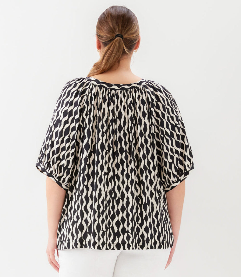 Plus Size Satin Short Sleeve Peasant Top